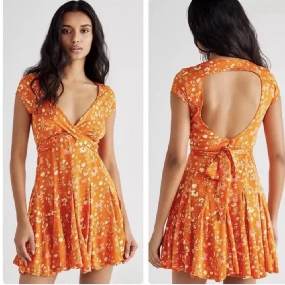 Floral Orange Wrap Dress NWT